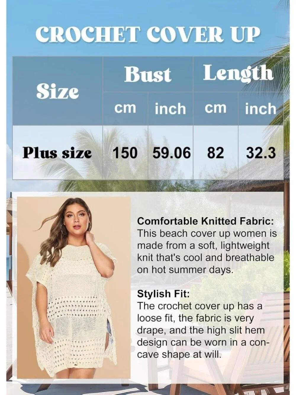Women's D Hollow Beige One Size Polyester Crochet Summer Swimsuit Coverup Dress